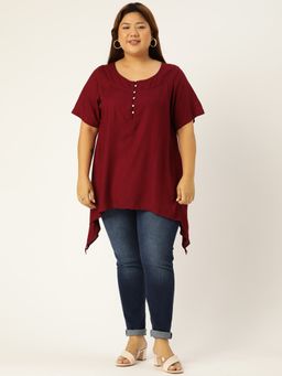 theRebelinme - Plus Size Womens Plum Solid Color High-low Longline Top