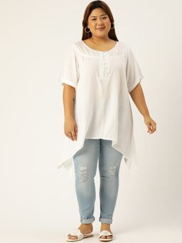 theRebelinme - Plus Size Womens White Solid Color High-low Longline Top