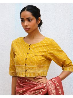Chidiyaa - Paakhi Daffodils Hand Block Printed Cotton Stitched Blouse