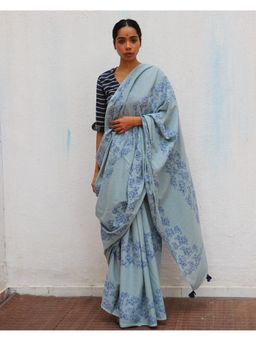 Chidiyaa - Paakhi Almond Blossoms Handblock Printed Cotton Sarees