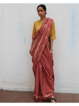 Chidiyaa - Paakhi Carnival of Rust Brown Handblock Printed Cotton Sarees