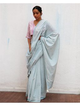 Chidiyaa - Paakhi Crystal Cascade Blue Handblock Printed Cotton Saree