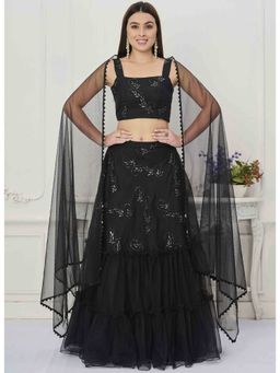 Ethnovog - Ready To Wear Black Sequined Organza Lehenga and Blouse with Dupatta (Set of 3)