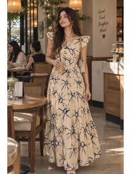 Cloth Bites - Floral Print Ruffle Sleeve Maxi Dress