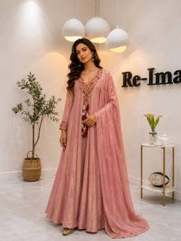 Rizabella - Rizabbela Pastel Peach Embroidered Anarkali Set