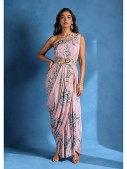 Rizabella - Blush Pink Petal Drape Gown