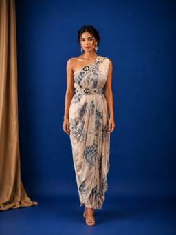 Rizabella - Beige Petal Drape Gown