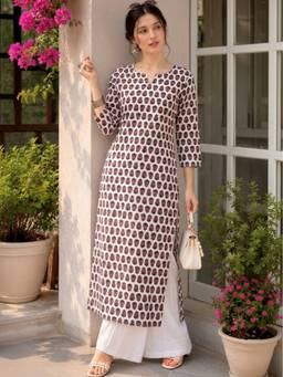 Surhi - Multi-Color Cotton Printed Regular Round Neck Kurta