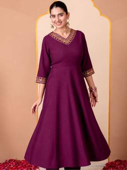 ARAMYA - Chanderi Flared Embroidered Kurta for Women