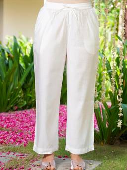 ARAMYA - White Chanderi Solid Palazzo for Women