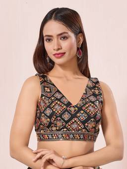 VAMAS - THE DESIGNER BLOUSES - Black Heavy Abhala Embroidered Navratri Blouse