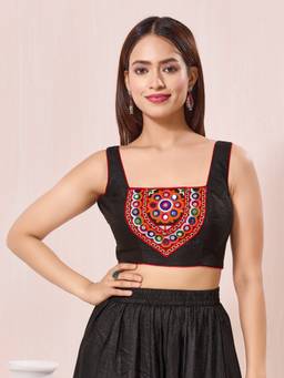 VAMAS - THE DESIGNER BLOUSES - Black Navratri Special Square Neck Sleeveless Blouse