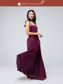 Twenty Dresses by Nykaa Fashion - Essgee Wine Strappy Braided Tassel Tie-Up Maxi Dress