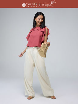 Twenty Dresses by Nykaa Fashion - Essgee Pink Solid Sleeveless Ruffled Top