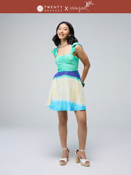 Twenty Dresses by Nykaa Fashion - Essgee Blue Sweetheart Neck Strappy Ruffled Mini Dress