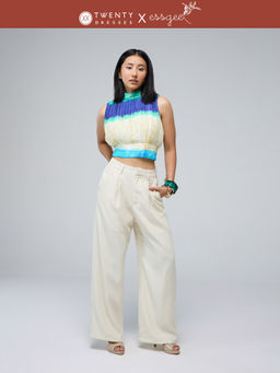 Twenty Dresses by Nykaa Fashion - Essgee Blue High Neck Gathered Crop Top