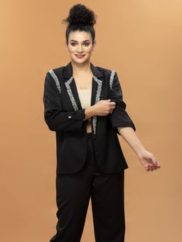 Attic Salt - Black Embellished Bossy Handcrafted Blazer