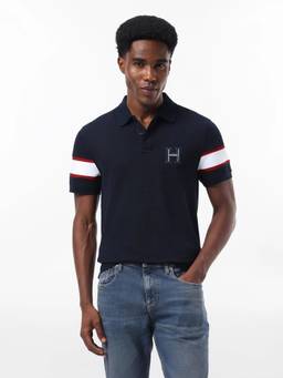 Tommy Hilfiger - Navy Blue Striped Regular Fit Cotton Polo T-Shirt