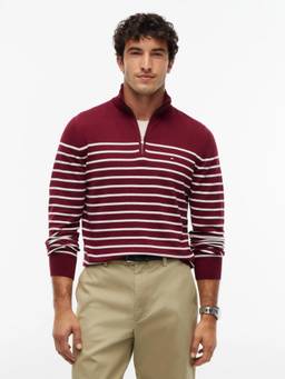 Tommy Hilfiger - Burgundy Striped Regular Fit Cotton Sweater