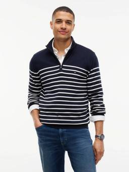 Tommy Hilfiger - Navy Blue Striped Regular Fit Cotton Sweater
