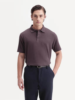 Rare Rabbit - Men Purple Jacquard Regular Fit Polo T-Shirt