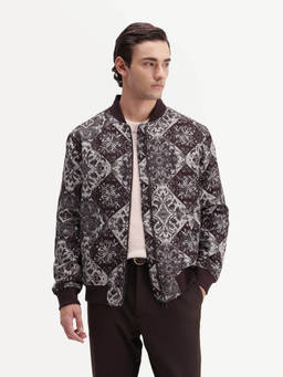 Rare Rabbit - Men Maroon Jacquard Bomber Jacket