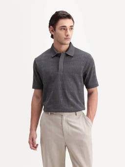 Rare Rabbit - Men Dusky Grey Jacquard Polo T-Shirt