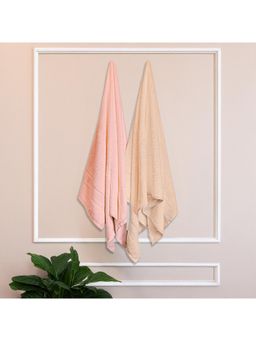 Himeya - 100% Bamboo Cotton Towels for Bath Golden Beige and Butter Pink (Pack Of 2)