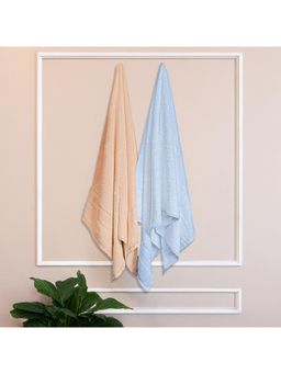 Himeya - 100% Bamboo Cotton Towels for Bath Golden Beige and Steel Blue (Pack Of 2)