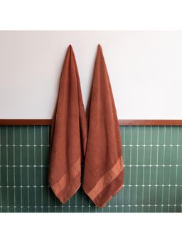 Himeya - 100% Bamboo Cotton Towels for Bath Leather Brown (Pack of 2)