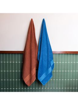 Himeya - 100% Bamboo Cotton Towels for Bath Leather Brown and Ocean Blue (Pack of 2)