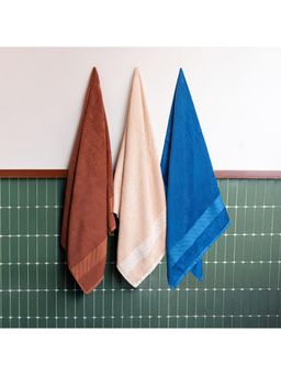 Himeya - 100% Bamboo Cotton Towels for Bath Leather Brown, Sand Stone, Ocean Blue (Pack of 3)