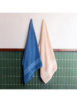 Himeya - 100% Bamboo Cotton Towels for Bath Nautical Blue and Sand Stone (Pack of 2)