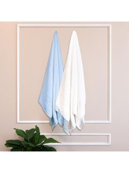 Himeya - 100% Bamboo Cotton Towels for Bath Steel Blue and White (Pack Of 2)