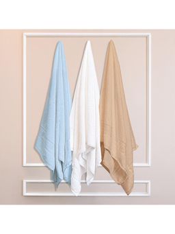 Himeya - 100% Bamboo Cotton Towels for BathSteel Blue, Golden Beige and White (Pack of 3)