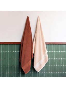 Himeya - 100% Bamboo Cotton Towels for Bath Leather Brown and Sand Stone (Pack of 2)