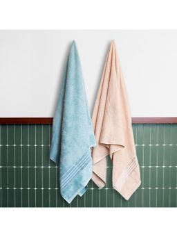 Himeya - 100% Cotton Towels for Bath Crise Blue and Dessert Sand (Pack Of 2)