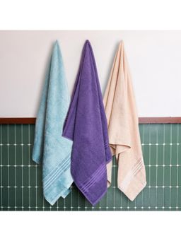 Himeya - 100% Cotton Towels for Bath Crise Blue, Matt Purple and Desert Sand (Pack Of 3)