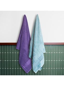 Himeya - 100% Cotton Towels for Bath Matt Purple and Crise Blue (Pack Of 2)