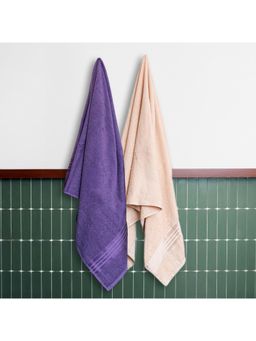 Himeya - 100% Cotton Towels for Bath Matt Purple and Dessert Sand (Pack Of 2)