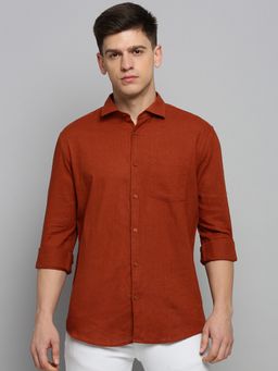 SHOWOFFFF - Mens Spread Collar Solid Rust Classic Shirt
