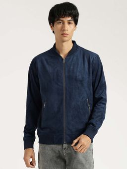 United Colors of Benetton - Regular Fit Navy Blue Baseball Collar Solid Suede Jacket