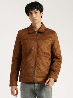 United Colors of Benetton - Regular Fit Spread Collar Solid Suede Wadded Jacket