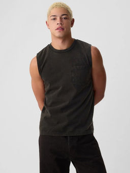 GAP - Men's Black Sleeveless Round Neck T-Shirt