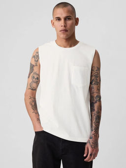 GAP - Men's White Sleeveless Round Neck T-Shirt