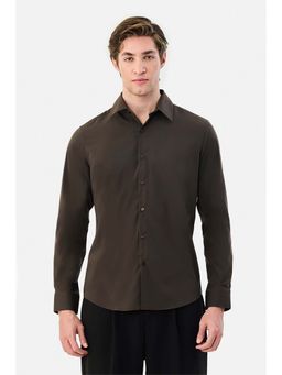 Snitch - Dark Brown Solid Full Sleeves Slim Formal Shirt