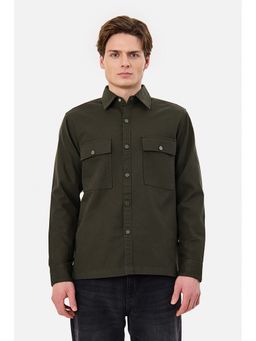 Snitch - Olive Solid Full Sleeves Relaxed Casual Shirt