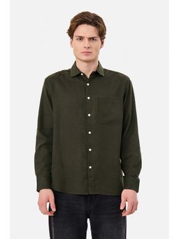 Snitch - Olive Solid Full Sleeves Regular Casual Shirt