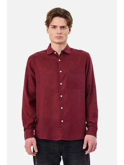 Snitch - Maroon Solid Full Sleeves Regular Casual Shirt