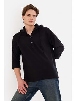 Snitch - Black Solid Full Sleeves Regular Casual Shirt